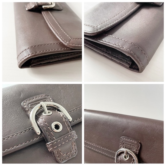 Coach brown leather buckle motif long trifold snap wallet - Picture 3 of 8